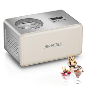 airmsen 2.1-quart ice cream maker machine with built-in compressor, no pre-freezing required, fully automatic frozen treats maker with led display & timer, 72-minute cooling function, stainless steel