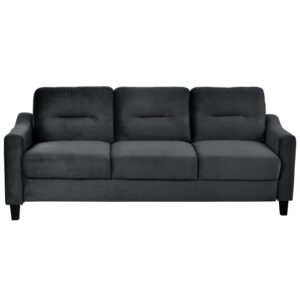 Acosure 3 Seat Comfortable Sectional Sofa with U-Shaped Spring Links and Solid Wood Frame,Velvet Couch,w/Tapered Legs & Straight Arm Design,for Living Room,Bedroom,Office,Black, 77"