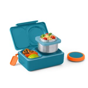 omiebox up bento box for kids | insulated lunch box | leak proof thermos food jar | cooler ice pack | 2 compartments (teal green)