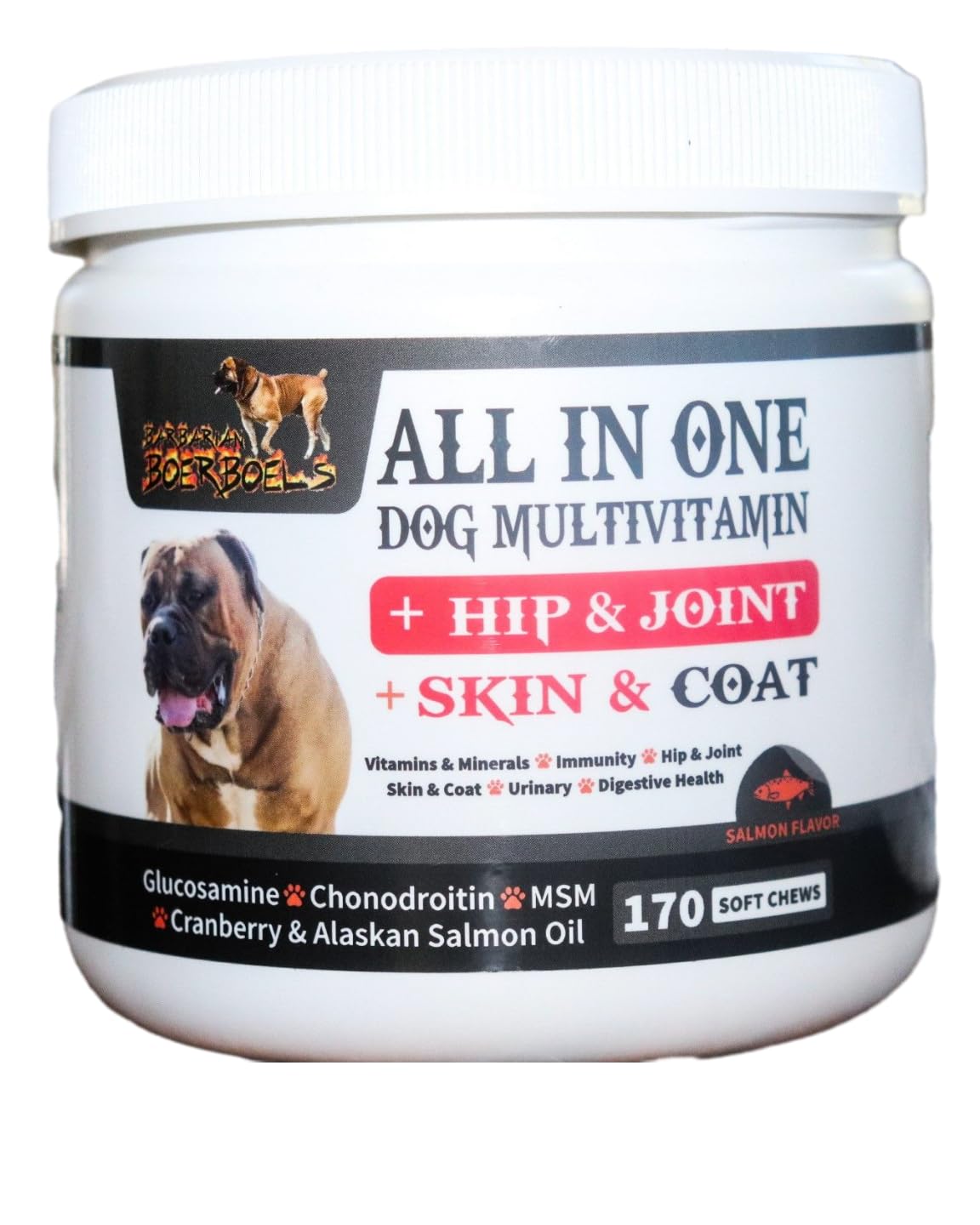 Barbarian Boerboels All in One Dog Multivitamin for Hip and Joint, Skin and Coat, 170 Count.