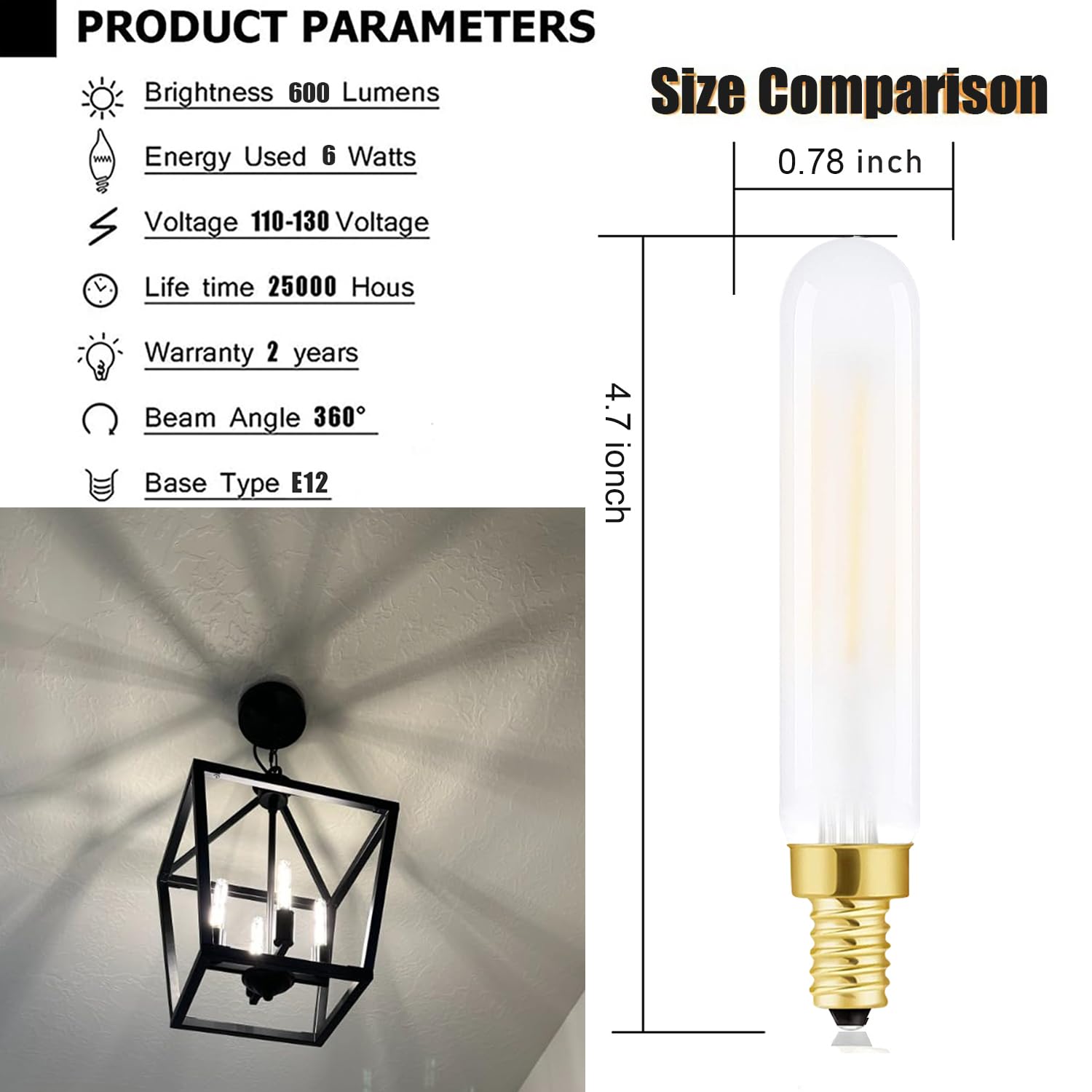 Duoled Frosted E12 led Bulb 6W Equivalent E12 Candelabra Bulb 60 watt Neutral White 4000K AC120V 600LM Dimmable T6 T6.5 for Chandeliers,Ceiling Fan and Wall sconces Pack of 6