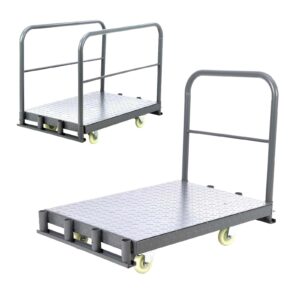 garvee steel panel truck cart, platform truck cart heavy duty lumber cart drywall dolly 2000lbs capacity with 360°swivel casters 1front and 2 side handrails push cart for carry objects (36" x 24")