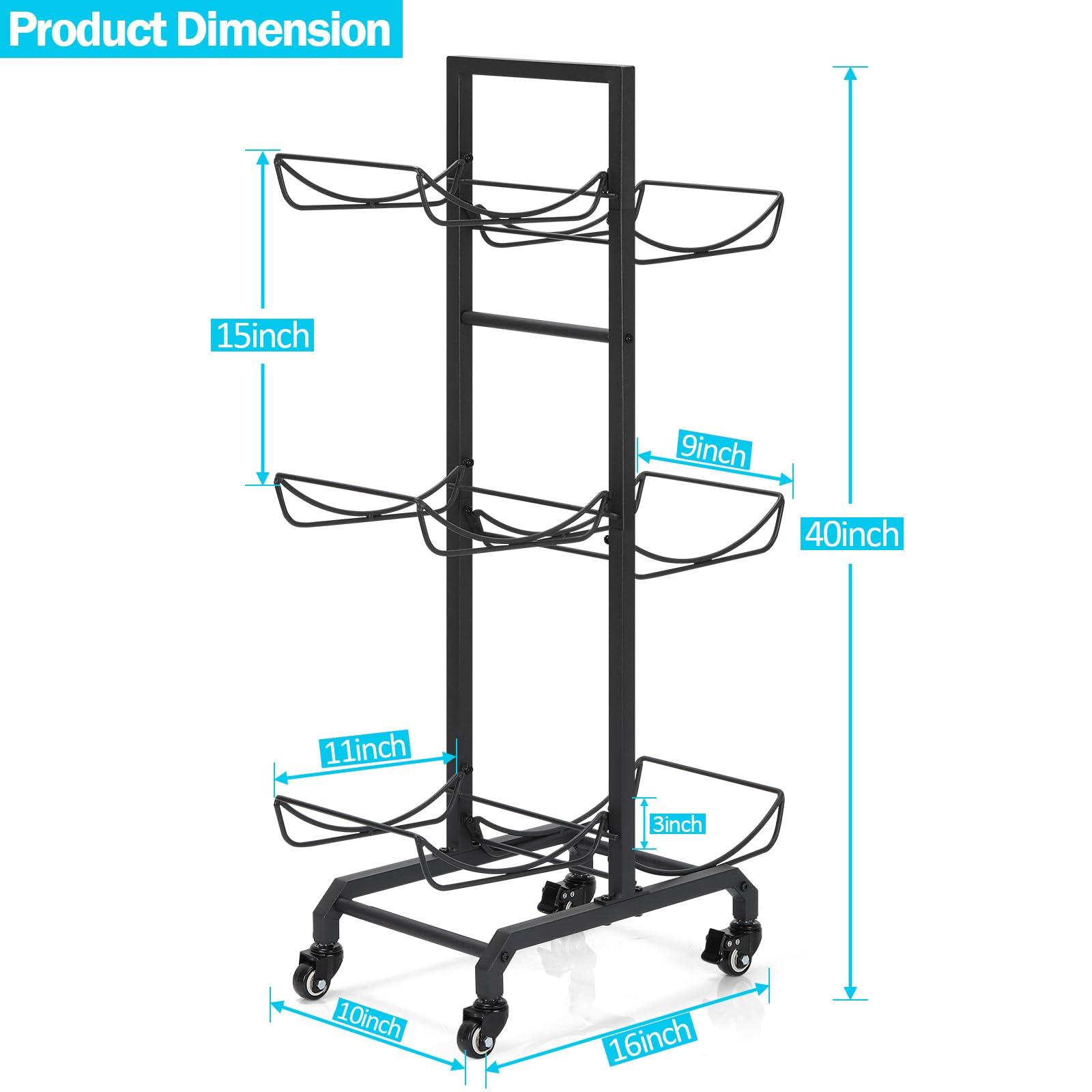 5 Gallon Water Jug Holder 3 Tier Water Bottle Holder Organizer with Wheels Foldable Heavy Duty Water Bottle Storage Rack for Home Office, Garage, Black