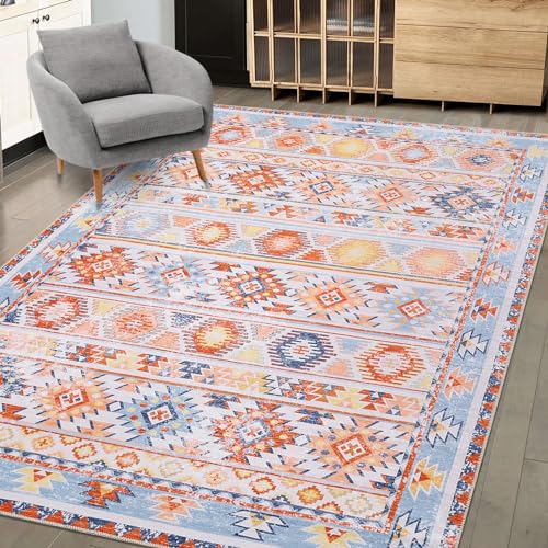 WESTLOOM 9x12 Large Living Room Rug Washable Rug Boho Distressed Area Rug Bohemian Tribal Area Rug Indoor Non-Slip Floor Carpet for Bedroom Home Office, Orange