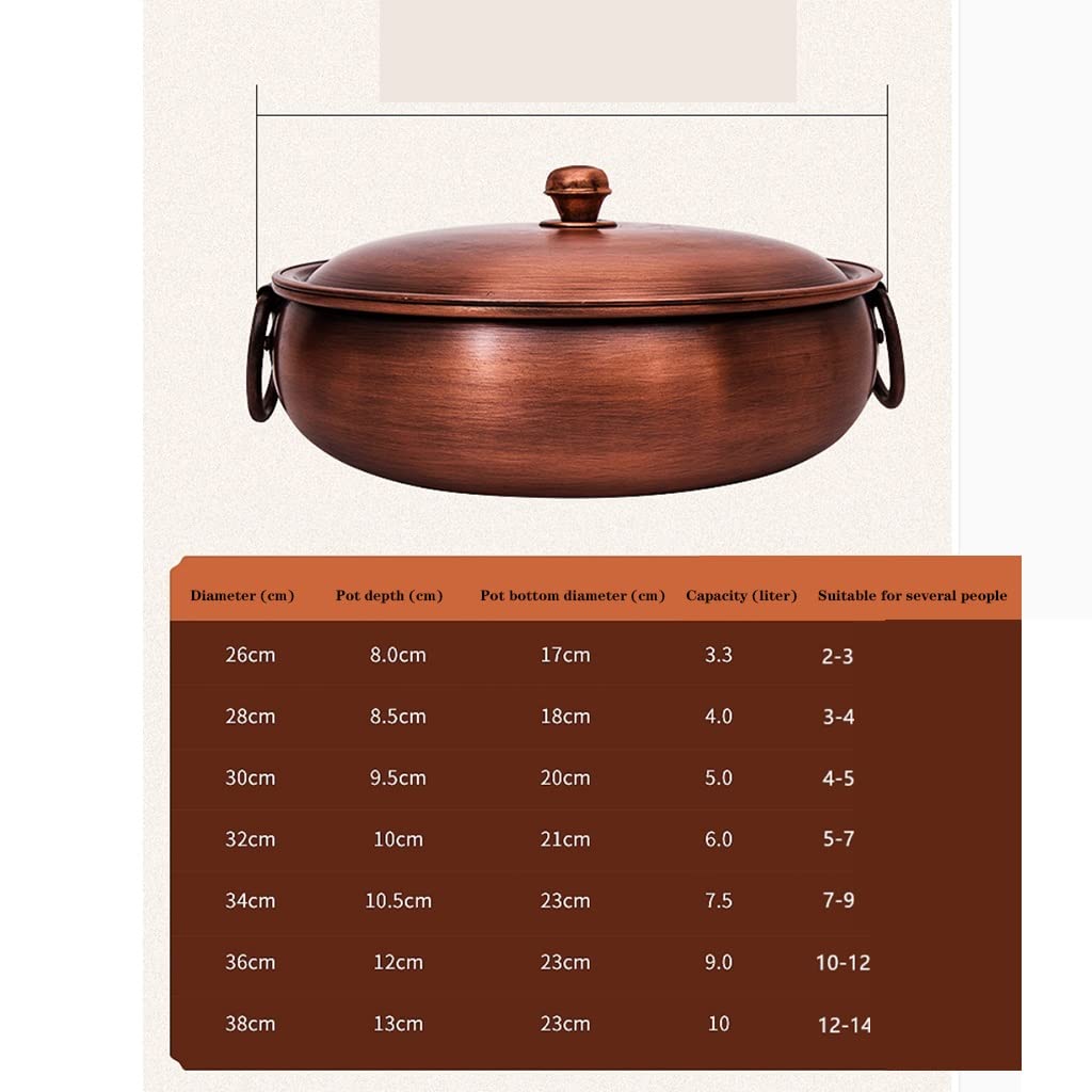 Extra-thick Copper Hot Pot Pure Handmade Household Induction Cooker Pure Copper Pot Retro-shabu Lamb Soup Copper Pot (Color : Brass, Size : 32cm)