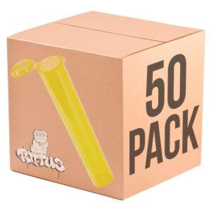 rvtus tube - 109 mm, 50 pack, squeeze top, child proof and air-tight lid, eco-friendly bpa-free plastic container (yellow)