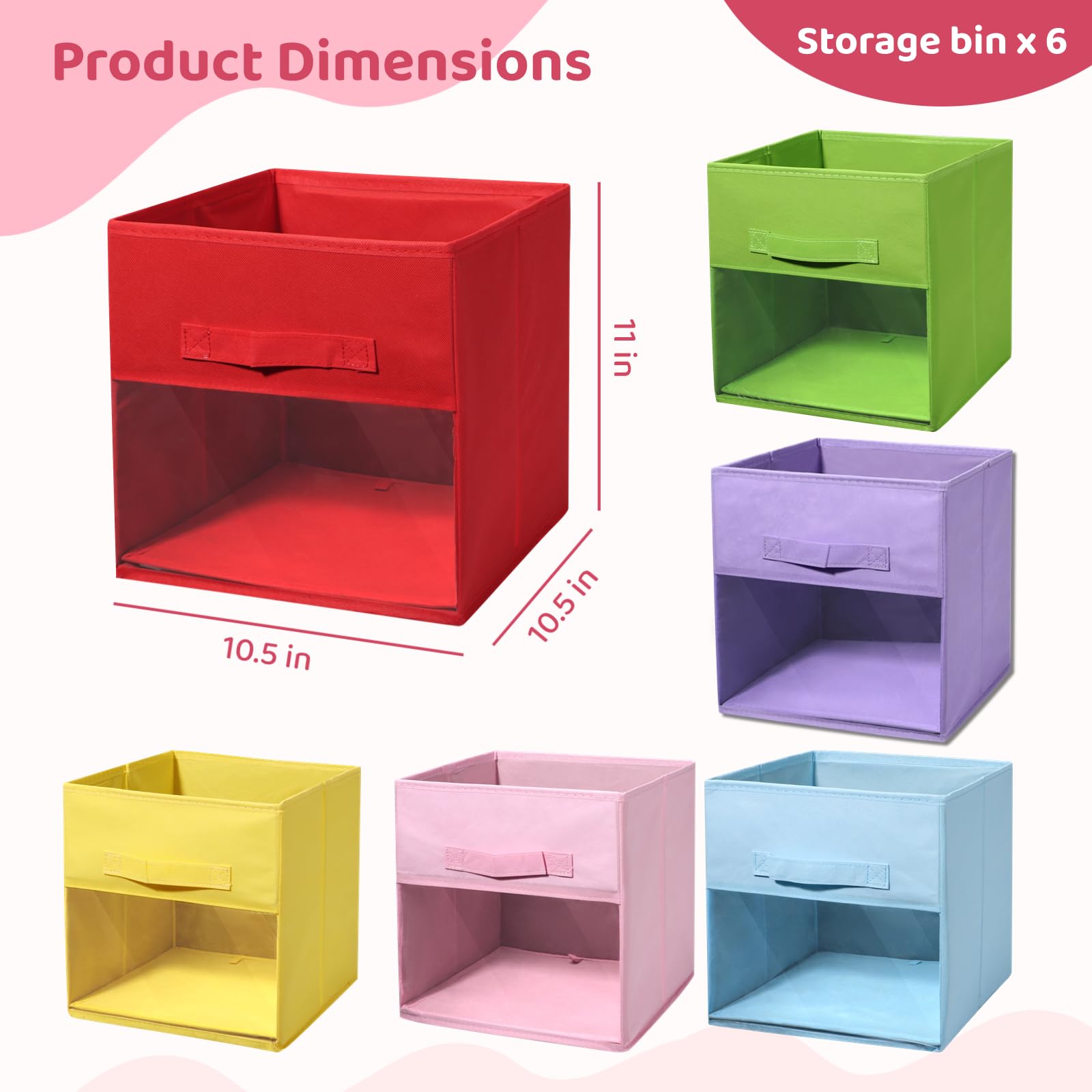 Tideme 6 PCS Clear Cube Storage Bins, 10.5 x 10.5 x 11 Inches Foldable Storage Cubes, Cube Storage Cases with Handle Design, Non-Woven Cloth Organizers for Clothes, Toys, Books