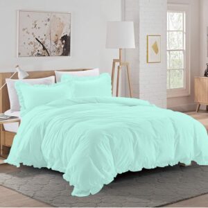 Ultra Soft 600 Series 3 Piece Aqua Blue Edge Ruffle Frilled King Duvet Cover Set (Duvet Cover + 2 Pillowcases) 100% Egyptian Cotton Button Closure Bedding Duvet Cover