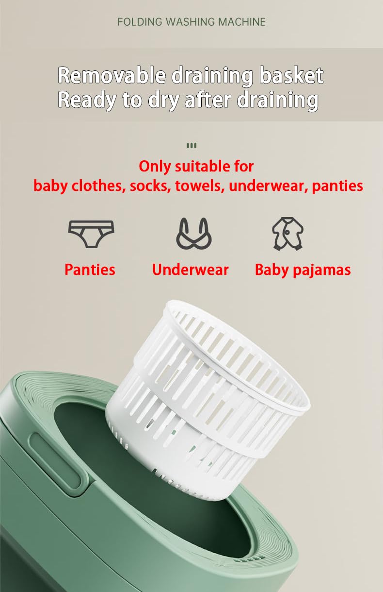 8L Portable washing machine, Mini washing machine portable washer for Underwear, Baby Clothes, or Small Items, for Apartments, Camping, Travel (Green)