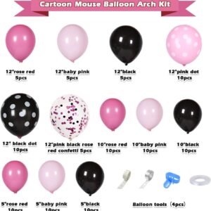 Pink Mouse Birthday Party Supplies - Pink Mouse Balloon Garland Arch Kit for Cartoon Mouse Theme Birthday Party Decorations for Girl, Pink Bow Foil Balloons and Banners for Baby Shower Party Supplies