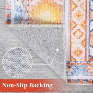 WESTLOOM 9x12 Large Living Room Rug Washable Rug Boho Distressed Area Rug Bohemian Tribal Area Rug Indoor Non-Slip Floor Carpet for Bedroom Home Office, Orange