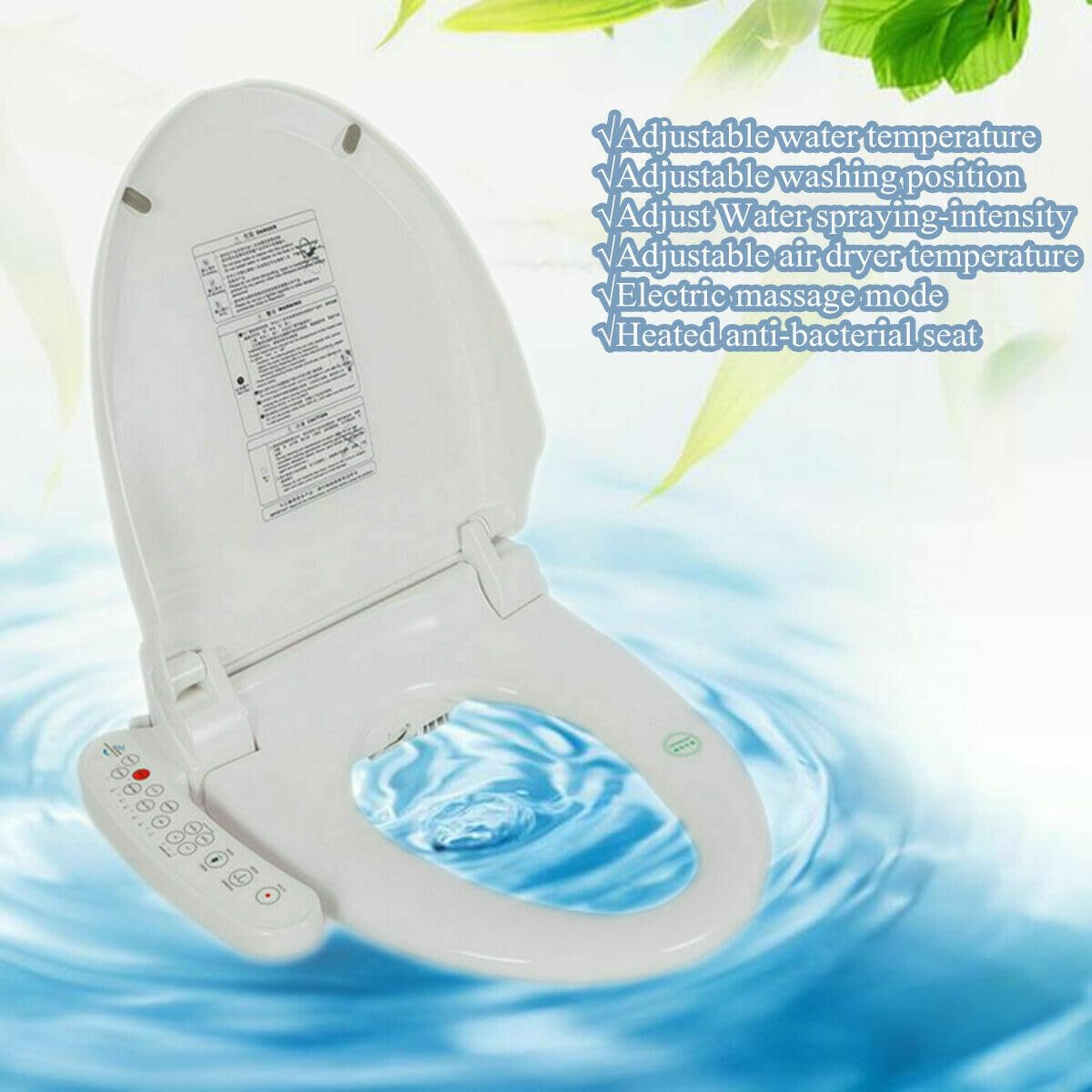 DNYSYSJ Smart Electric Bidet Toilet Seat for Most Elongated Adjustable Heated Seat Toilets with Control Panel, Stainless Steel Nozzle with Removable Nozzle Cap, Child Wash Function, Elongated