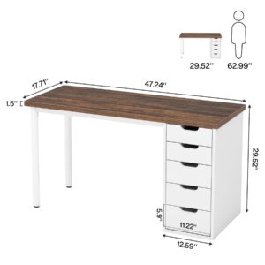 Tribesigns Computer Desk with 5 Drawers, 47 inches Rustic Brown Home Office Desk with Storage, Modern Simple Laptop Desk Study Writing Table for Small Spaces (Reversible Drawer Cabinet)