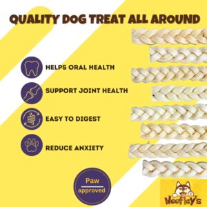 Woofley's 6" Buffalo Beef Cheek Braids Regular - (12 Count)- Beef Cheek Dog Chews - No Hide Bones for Dogs