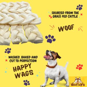 Woofley's 6" Buffalo Beef Cheek Braids Regular - (12 Count)- Beef Cheek Dog Chews - No Hide Bones for Dogs