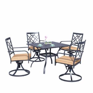 suncrown 5-piece outdoor dining set metal swivel cushioned chairs patio furniture sets with steel slat bistro table for backyard, lawn, garden