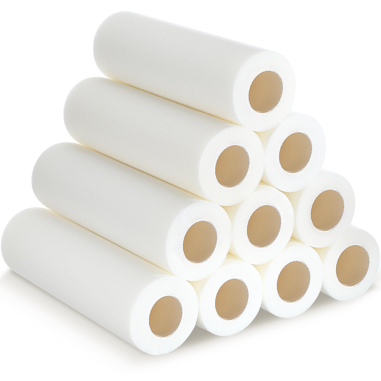 Nuenen 10 Pcs 9 Inch Foam Paint Roller, High Density Foam Paint Roller Covers Wall Paint Roller for Painting Doors Houses Cabinets Ceilings Furniture Smooth Even Finishes Flat Surfaces, White