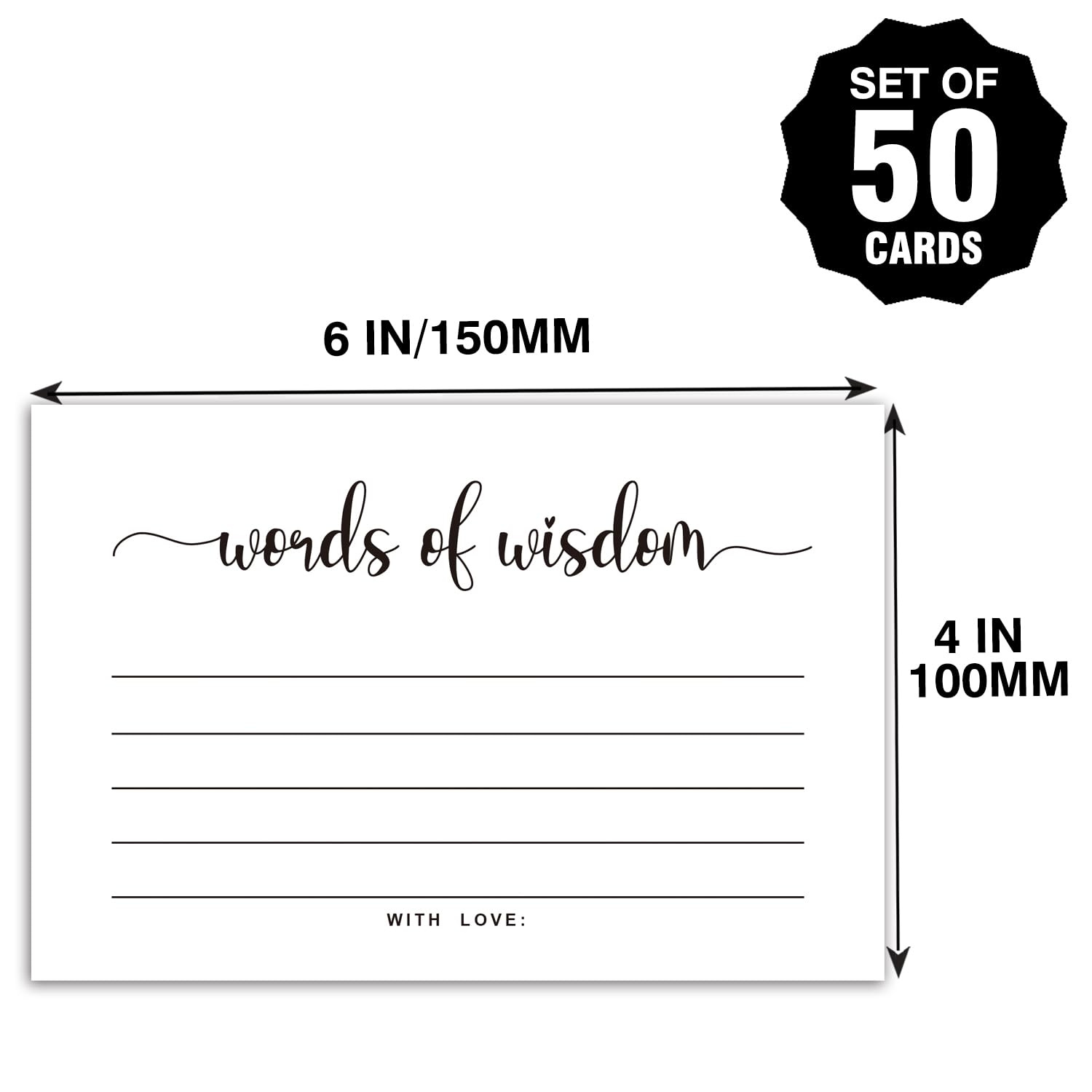 50 Words of Wisdom Advice Cards for Graduation, Marriage, wedding, Use As Bridal or Baby Shower Party Games, Boy or Girl Baby Prediction or Advice Cards. 4" x 6"