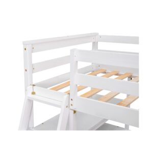 MERITLINE Twin Loft Bed with Desk and Storage, Wooden Loft Bed Twin with Shelves and Two Built-in Drawers for Kids Teens Boys Girls,No Box Spring Needed,White