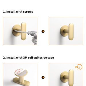 SORWDUERM 2 Pack Gold Robe Towel Hooks for Bathroom Kitchen Wall Mounted Self-Adhesive Hooks Shower Hooks Glass, Mirror, Tile Coat Hat Heavy Duty Rotatable