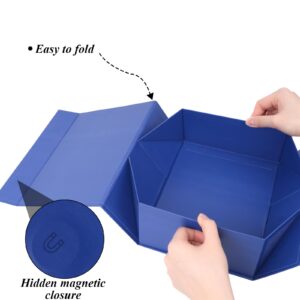 JOHOUSE Gift Box with Magnetic Closure Lid, 9x7x4inch Blue Collapsible Gift Box with Ribbon Greeting Card Envelope for Wedding Bridesmaid Gift Graduation Birthday