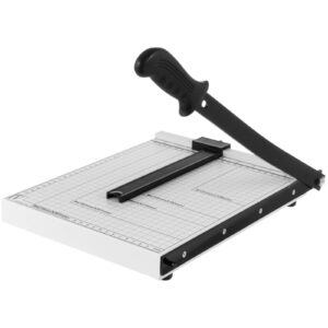 guillotine paper cutter 12" - 10-sheet capacity paper cutter guillotine style, heavy duty paper slicer with guide bar and safety blade lock for cardstock, photo, wide use for office, home (a4-b7)