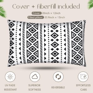 Ziliny 4 Sets Outdoor Waterproof Lumbar Pillows with Insert 12 x 20 Inch Water Resistant Throw Pillow Cushion Covers Set for Swing Porch Couch Sofa Garden Cushion Patio Furniture(Trendy)