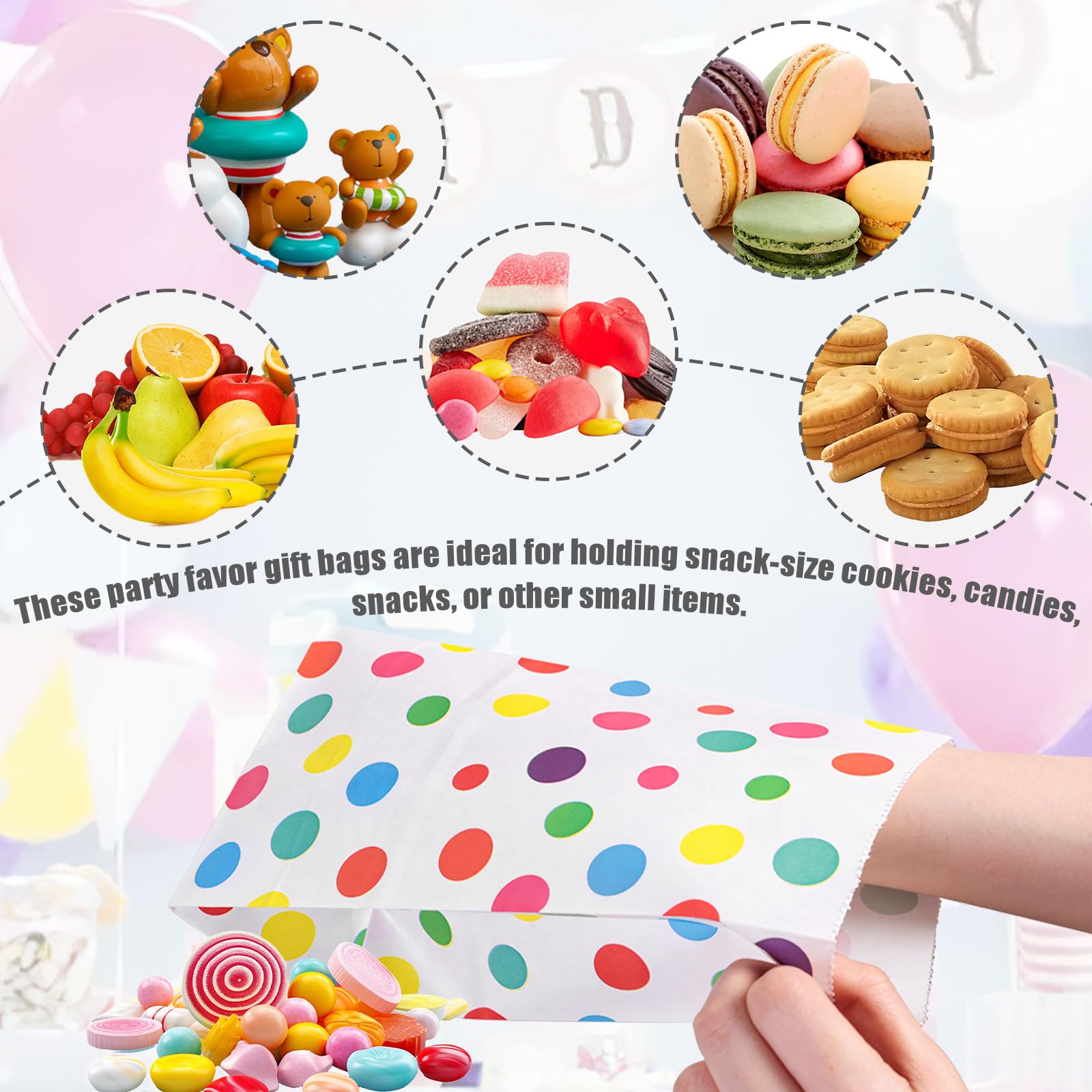 JOHOUSE 36PCS Party Favor Bags, Treat Bags with Stickers Colorful Stripe Dot Gift Bags for Kids Birthday Party Baby Showers 4.7" x 3.1" x 8.7"