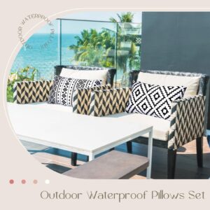 Ziliny 4 Sets Outdoor Waterproof Lumbar Pillows with Insert 12 x 20 Inch Water Resistant Throw Pillow Cushion Covers Set for Swing Porch Couch Sofa Garden Cushion Patio Furniture(Trendy)