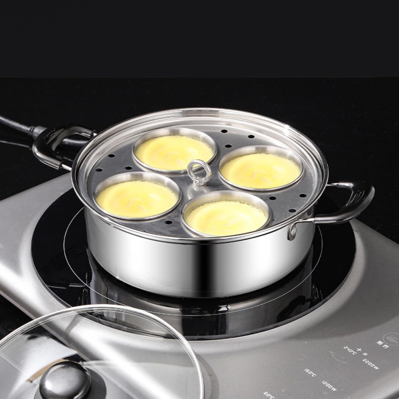 GOVNPJ Egg Poacher Pan, Poached Egg Pan Stainless Steel Egg Pan with 4 Cups Egg Cooker Poached Egg Maker for Kitchen (without coating)