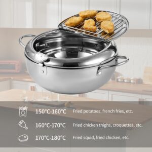 YLARMY Deep Fryer Pot, 7.8Inch/2.2 L Janpanese Tempura Frying Pot with Lid, Stainless Steel thermometer deepfryer with Temperature Control Oil filter rack, Kitchen French Fries maker, Chicken Oil Fry