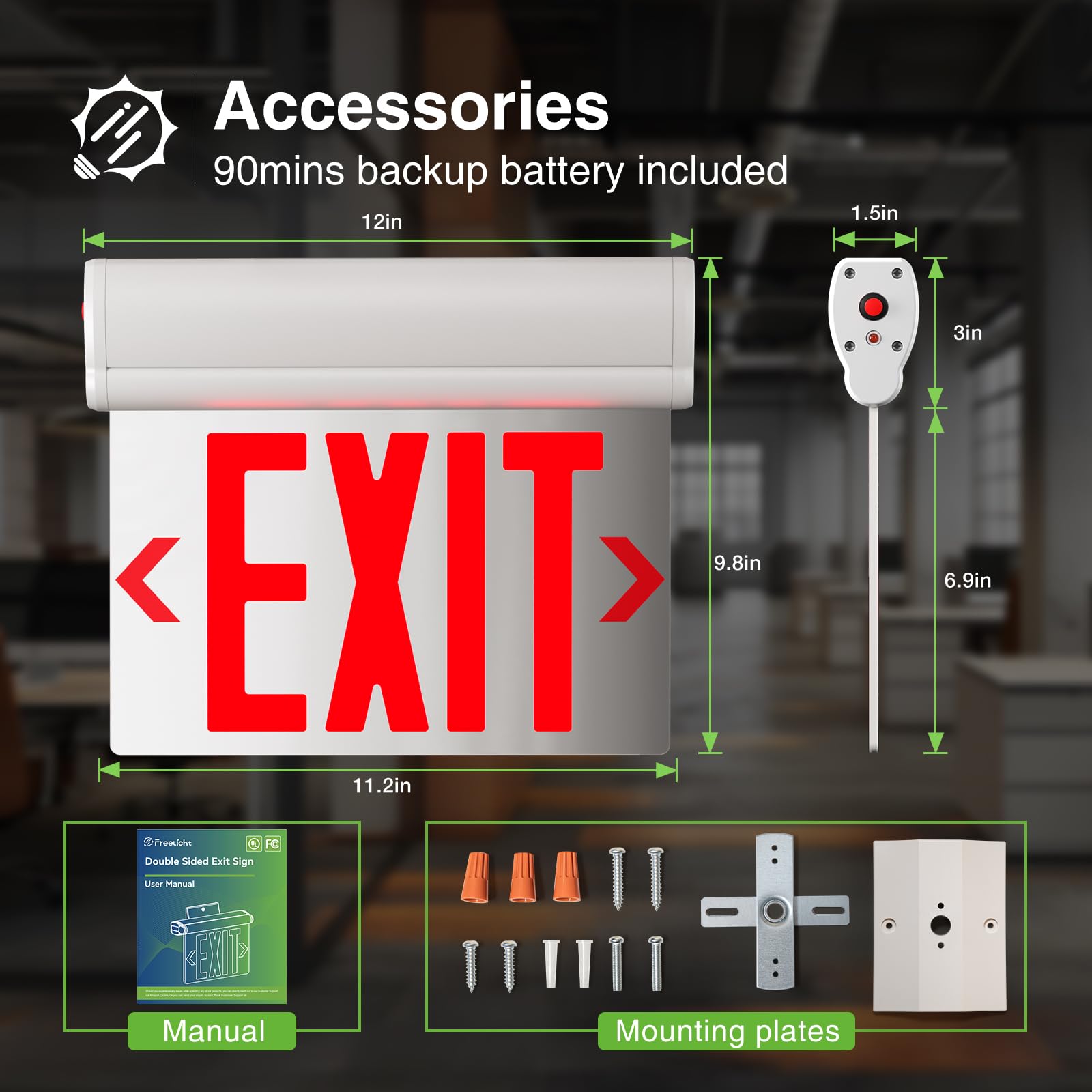 FREELICHT 2 Pack Red LED Double-Sided Exit Sign with Battery Backup，Exit Sign for Business，Easy To Install，UL Certified，AC 120/277V