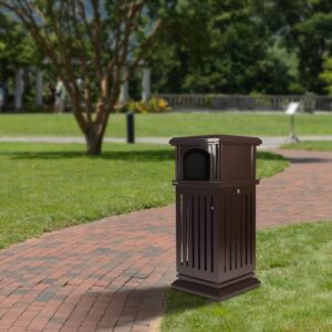 DCEHKR Open-Top Industrial Waste Trash Can, 8.8 Gallon Outdoor Metal Waste Receptacle with a Lock on Lid 35.5x15.8x15.8 in Galvanized Sheet Trash Can Suitable fIor Indoor or Outdoor Use (Brown)