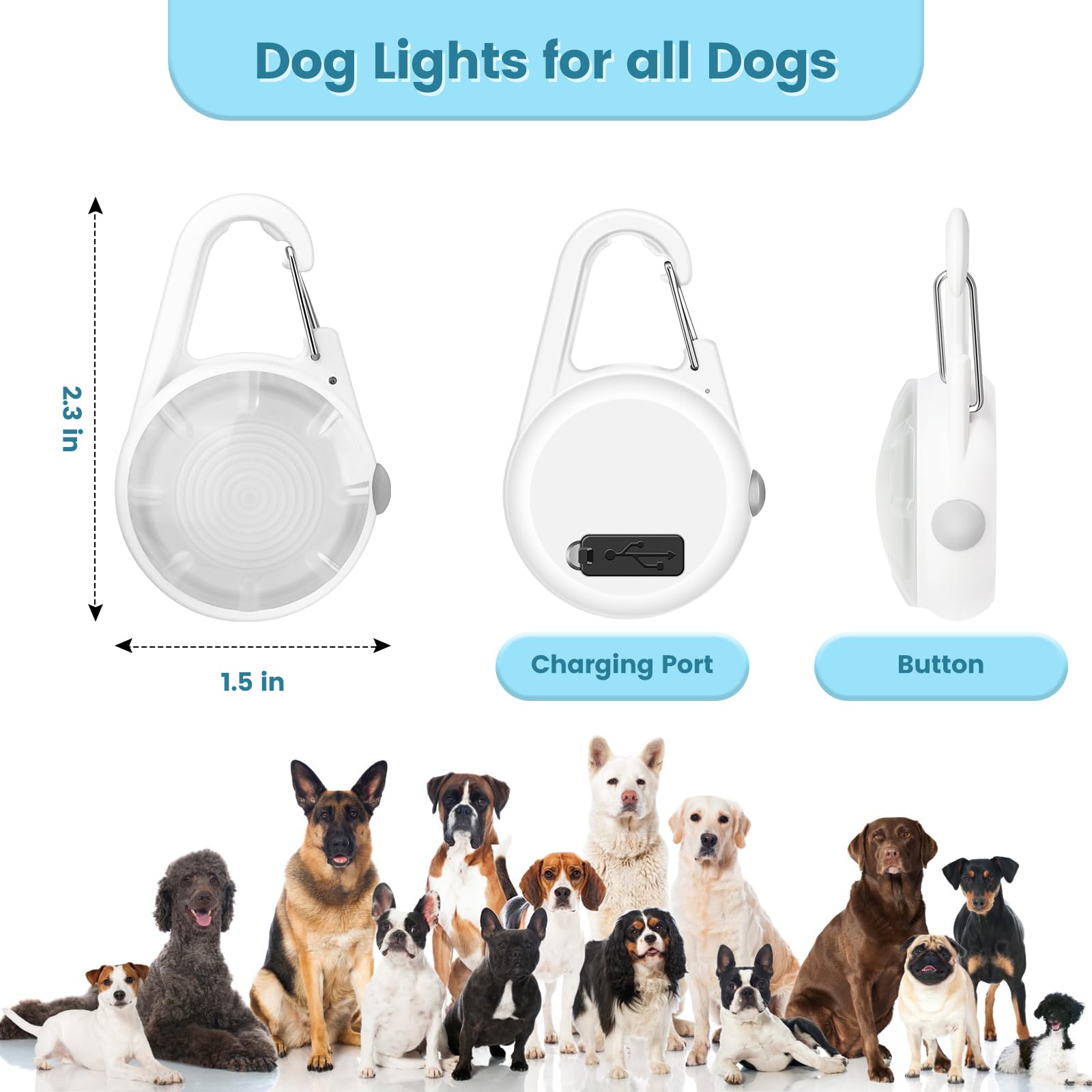 POEEY Dog Lights 2Pack LED Rechargeable Dog Collar Lights Clip on with RGB Color Pet Safety Lights Light up Lighted Dog Harness Light for Night Walking Camping