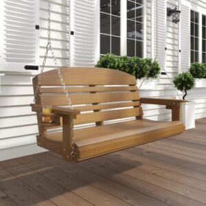 live casual classic recycled plastic porch swing in mahogany finish - composite poly swing with included hanging chains