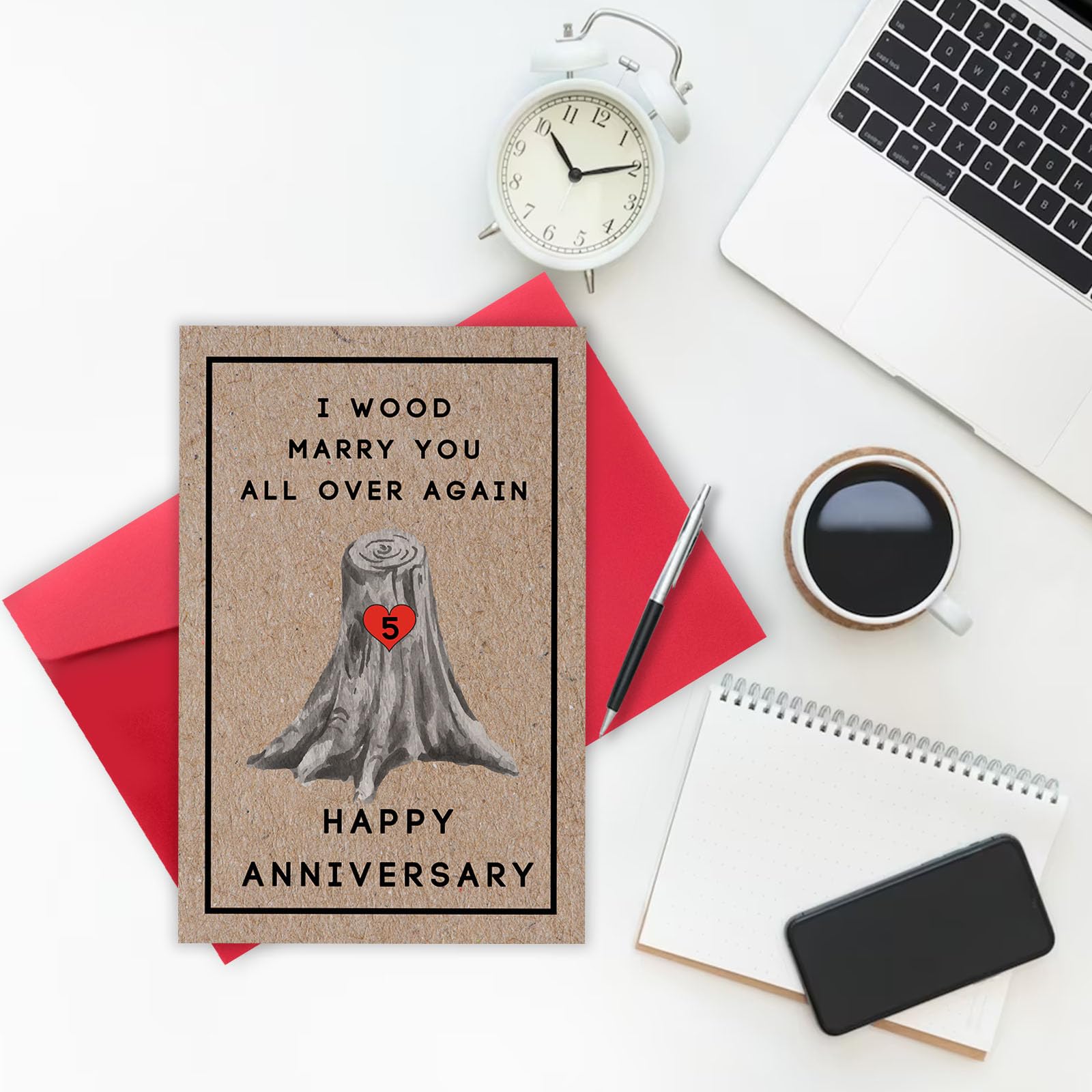 LiuuLi Happy 5th Anniversary Card for Women Men, 5th Wedding Anniversary Wood Card for Him Her,Fifth Anniversary Card for Boyfriend, 5 Years Married Gift for Husband