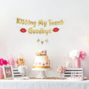 Kissing My Teens Goodbye Gold Glitter Banner- Happy 20th Birthday Party Decorations and Supplies