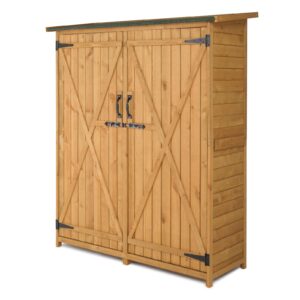 Vasitelan Outdoor Storage Cabinet, Wood Garden Shed, Outside Tool Shed, Vertical Organizer Cabinet with Double Lockable Doors for Outside, Garden and Yard