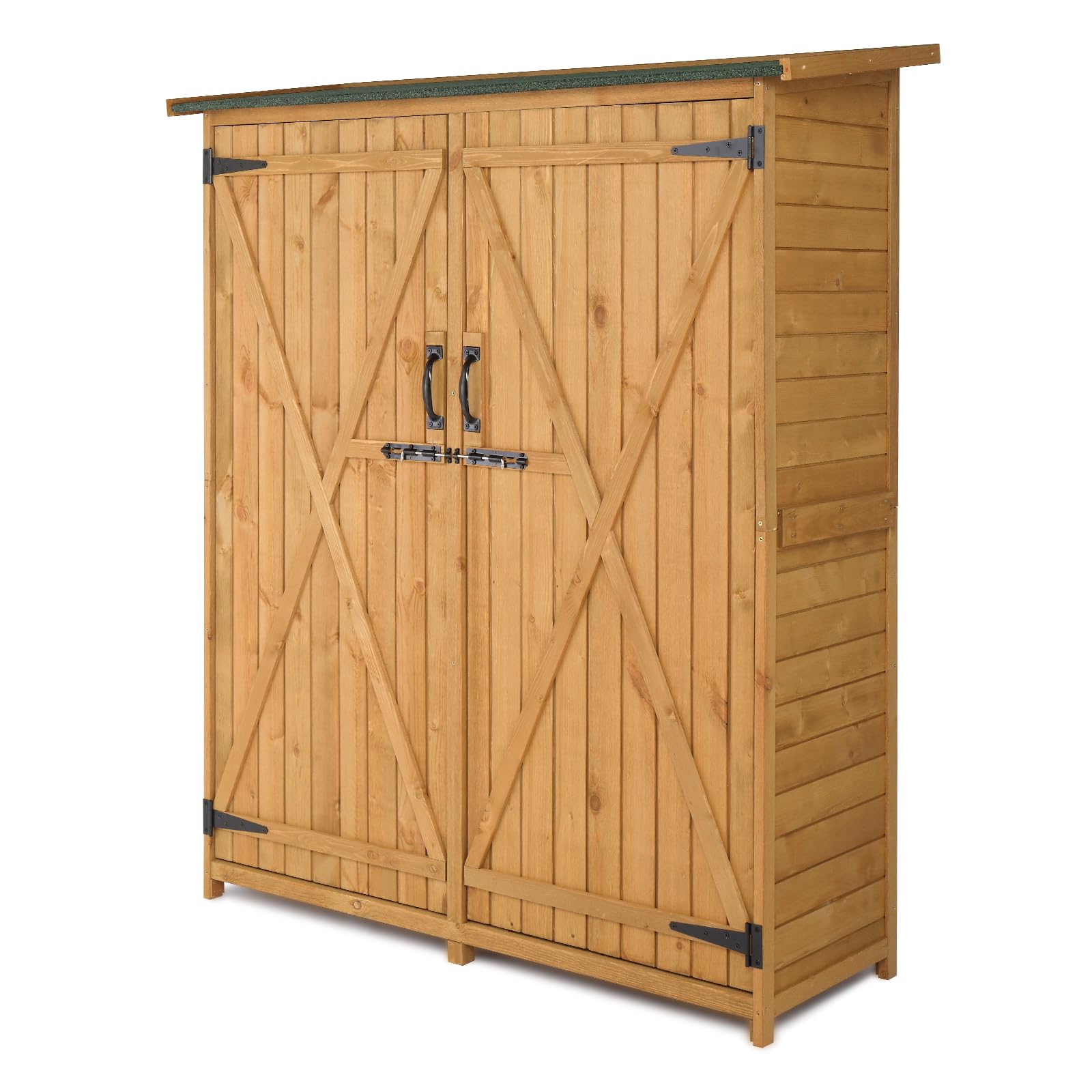 Vasitelan Outdoor Storage Cabinet, Wood Garden Shed, Outside Tool Shed, Vertical Organizer Cabinet with Double Lockable Doors for Outside, Garden and Yard