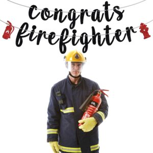 Congrats Firefighter Banner, Class of 2024/Congrats Grad, Fire Department Graduation Party Decoration Supplies for Fireman, Black Glitter