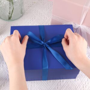 JOHOUSE Gift Box with Magnetic Closure Lid, 9x7x4inch Blue Collapsible Gift Box with Ribbon Greeting Card Envelope for Wedding Bridesmaid Gift Graduation Birthday