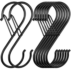 8 pack s hooks - 3.5 inch heavy duty s hooks for hanging, small metal hooks with safety buckle, max weight 40 lbs, s hooks for hanging plants, closet, clothes, kitchen, garden, indoor outdoor black