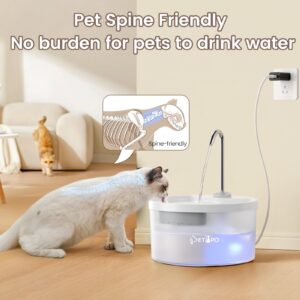 Petlipo Cat Water Fountain, 3L/100oz Super Silent Pet Water Fountains for Cats Dogs Indoor, Cat Fountain with Water Alert Light, Kitty Spout Cat Drinking Fountain, BPA-Free, Easy Clean (White)