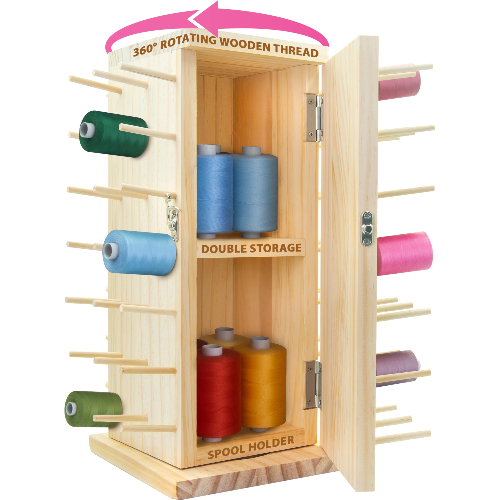 Pink Power 84 Spools Thread Holder Stand - 360° Full Rotating Wooden Thread Holder - Thread Rack - Embroidery Thread Organizer - Thread Storage box for Sewing, Quilting, Jewelry, and Hair-Braiding