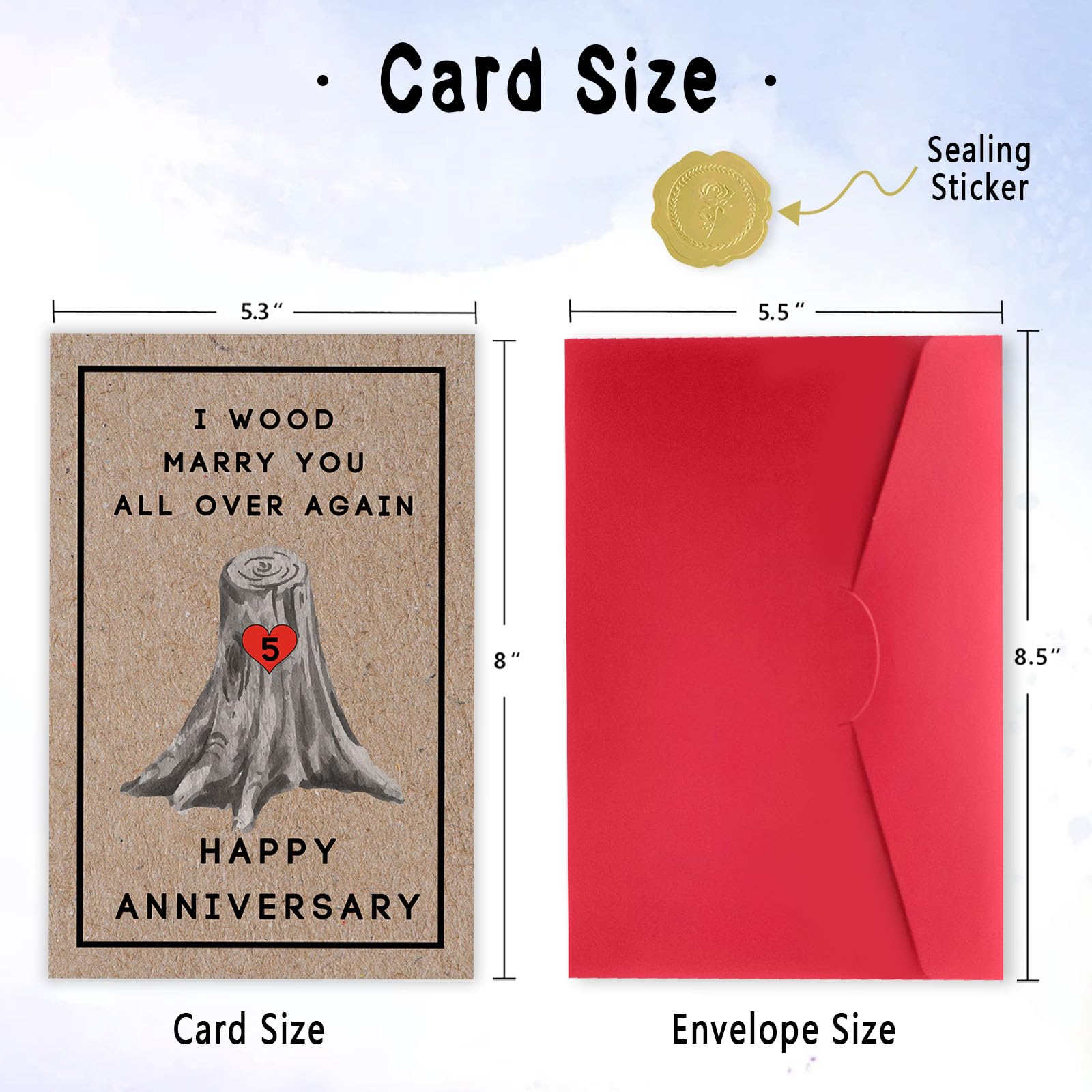 LiuuLi Happy 5th Anniversary Card for Women Men, 5th Wedding Anniversary Wood Card for Him Her,Fifth Anniversary Card for Boyfriend, 5 Years Married Gift for Husband