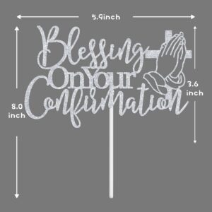 Blessing On Your Confirmation Cake Topper, Baby Shower/Religious Baptism Cake Decor - Bridal Shower, Engagement, Wedding, Marriage Anniversary Party Decorations Supplies, Silver Glitter