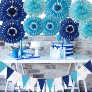 15pcs 10'' 12'' 14'' Paper Fans Decorations Round Blue Tissue Paper Fans Hanging Paper Fans Set Party Paper Honeycomb Fans Decorations for Party Birthday Wedding Events