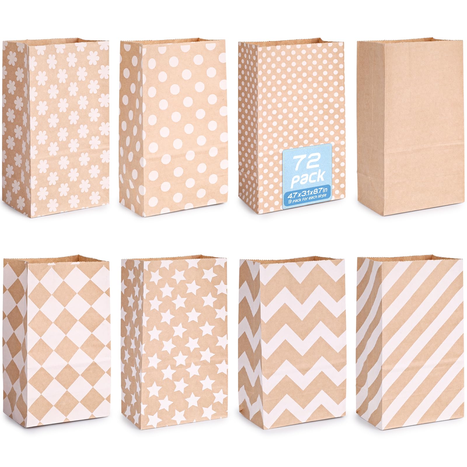 HONEYGIFTS 72PCS Paper Lunch Bags, 4.7" x 3.1" x 8.7" Small Paper Bags Bulk, Brown Lunch Bags For Kids, Treat Bags Goodie Bags For Birthday Party Wedding