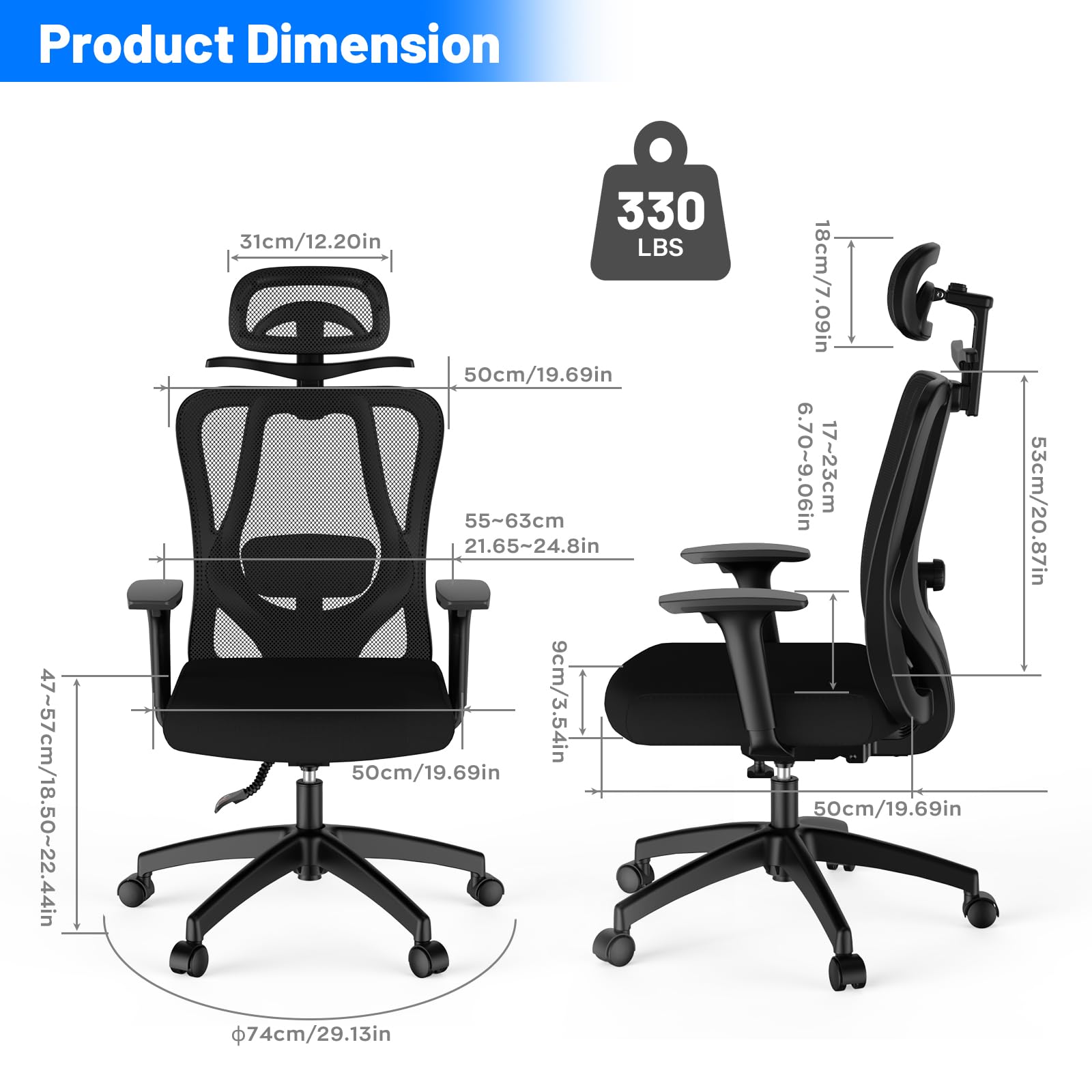 MUNNAR Ergonomic Office Chair, Home Office Desk Chairs, Comfy Mesh Office Chair, Computer Desk Chair Gaming Chair with Adjustable Lumbar Support, Headrest and Armrest, SGS Certified Gas Cylinder