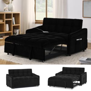 keainvren sleeper sofa with pocket velvet pull out sofa bed with usb charging convertible sofa adjustable backrest loveseat sofa couch for living room, office,small space (black 5)